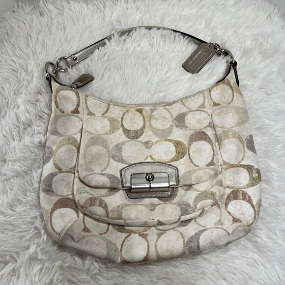 Coach Kristin Signature Logo Embellished Sequin Multi Beige Hobo Handbag 19340 ( - Picture 1 of 11
